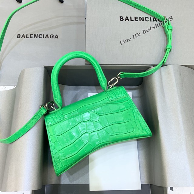 Balenciaga專櫃新款mini號手提肩背女包原單沙漏包 巴黎世家鱷魚綠色綠扣沙漏包 fyj1391